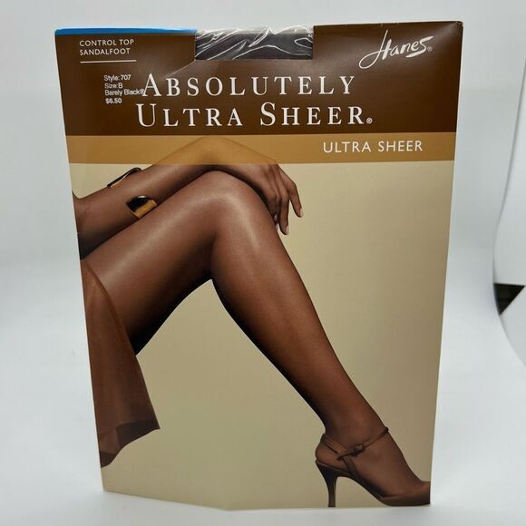 Hanes Absolutely Ultra Sheer Control Top Sheer Toe in Color Barely Black size b - Picture 1 of 2